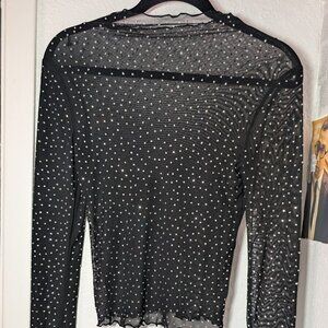 Black Sheer Rhinestone Long Sleeve Top